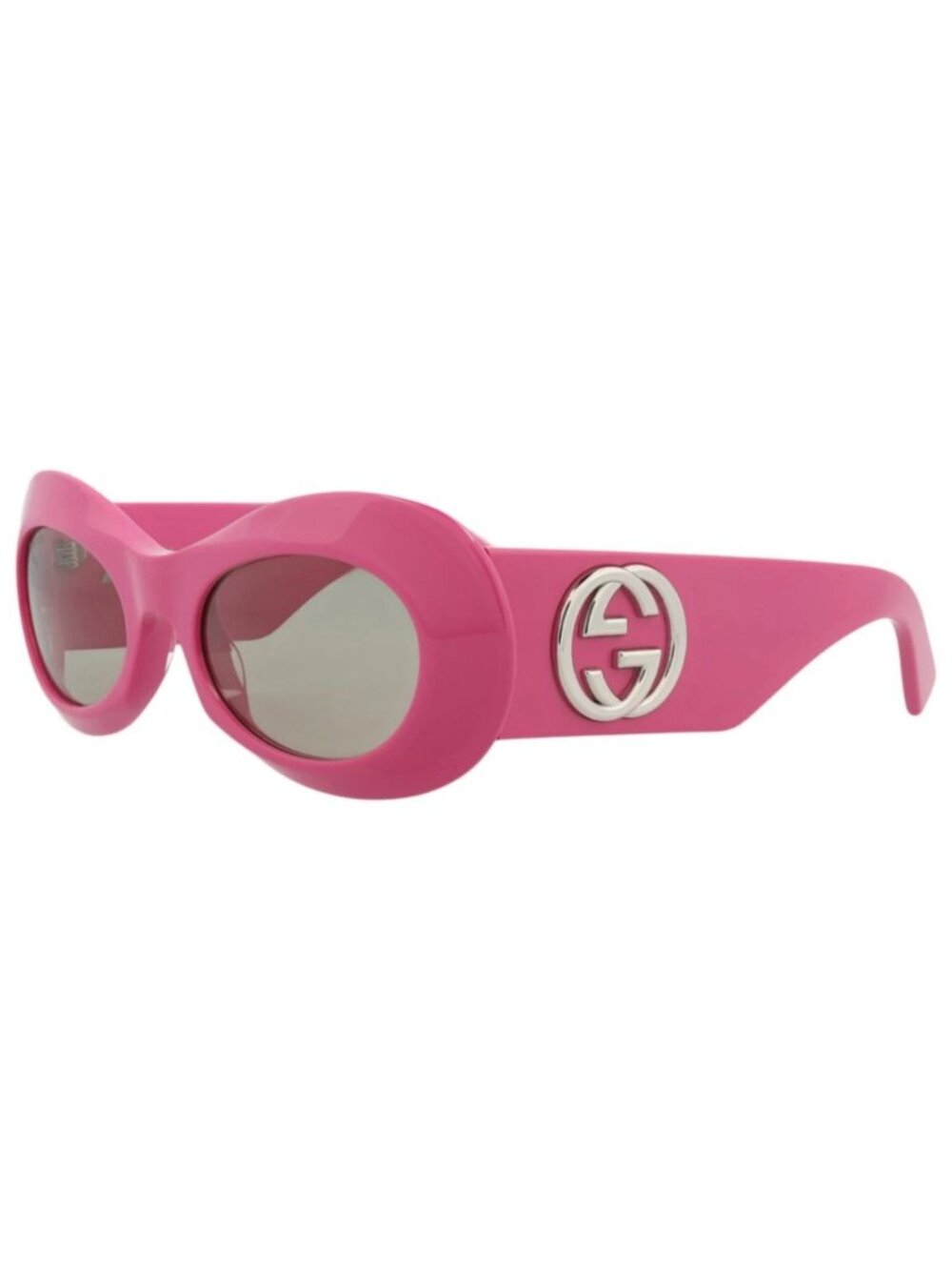 New Gucci Women's Sunglasses Round Oval Recycled Acetate Frame Fuchsia Fuchsia